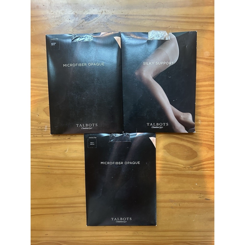 3 VTG Talbots Pantyhose By Name Sz B Nude Navy & Brown Control Top Comfort 90s